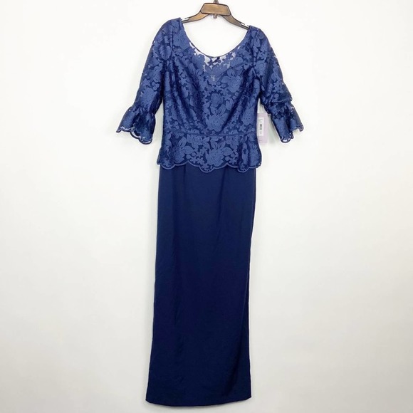 JS Collections Embroidered Mesh Peplum Gown - Picture 2 of 8